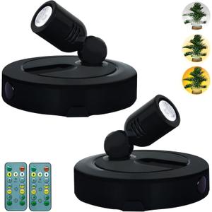 Battery LED Spotlight, 3 Lighting Modes Indoor Spotlights, Battery Powered Picture Lights with Remote, Up Lighting for Plants Trees, Timer Dimmable Display Light for Wall Art Painting-Black