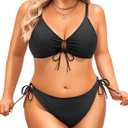 Daci Women's Plus Size Triangle Bikini Set, Sexy Tie Front Two-Piece Swimsuit (Black, 18W)