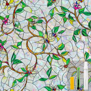 Window Privacy Film Stain Glass Window Film Rainbow Window Film Window clings Non-Adhesive Reusable Decorative for Room (Rainbow Vine, 17.5 X 78.7 in)