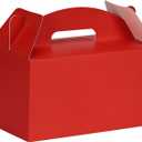 Aosric Red Gable Boxes with Handles, 30 Pcs, 9.45"x5"x5" Sturdy & Durable Cardstock Treat Boxes for Party Favor, Kids Birthday, Baby Shower, Wedding, Holidays Gifts (1 Count (Pack of 30))