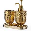 Gold Bathroom Accessories, 3pcs Ceramic Bathroom Set with Toothbrush Holder,Soap Dispenser, Bathroom Tray, Complete Bathroom Decor and Acessories Set