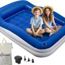 Inflatable Toddler Travel Bed  Portable Toddler Bed with Safety Bumpers, Toddler Floor Bed for Travel, Camping, Sleepovers  Kids Blow Up Bed with Pump & Carry Bag (Navy)