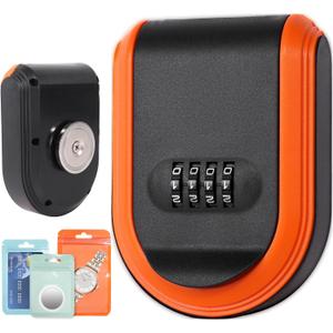 Magnetic Key Holder Under Car with Combination Lock, Hide a Key Box Waterproof Outdoor, Car Key Holder Magnetic Key Box with Strong Magnet (Orange)