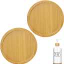 2Pcs Round Bamboo soap Dispenser Tray, Bathroom Countertop Tray Bamboo Coasters Trays Dresser Jewelry Ring Dish Comestic Holder Bathtub Organizer, Ideal for Jewelry, Cosmetics and Small Items (2)