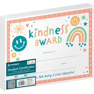 PrintWorks Kindness Award Certificates, 67lb, 96 Sheets (00496), Multi, 8.5 x 11