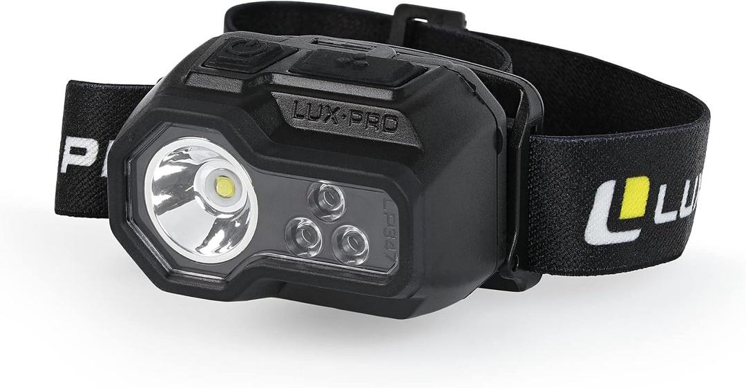 LUXPRO Ultra Bright Multi-Function 450 Lumen Multi-Color LED Headlamp - Portable LED Light for Up to 5 Hours of Use - Outdoor Lighting or Emergency Light with Adjustable Headband - Includes Batteries