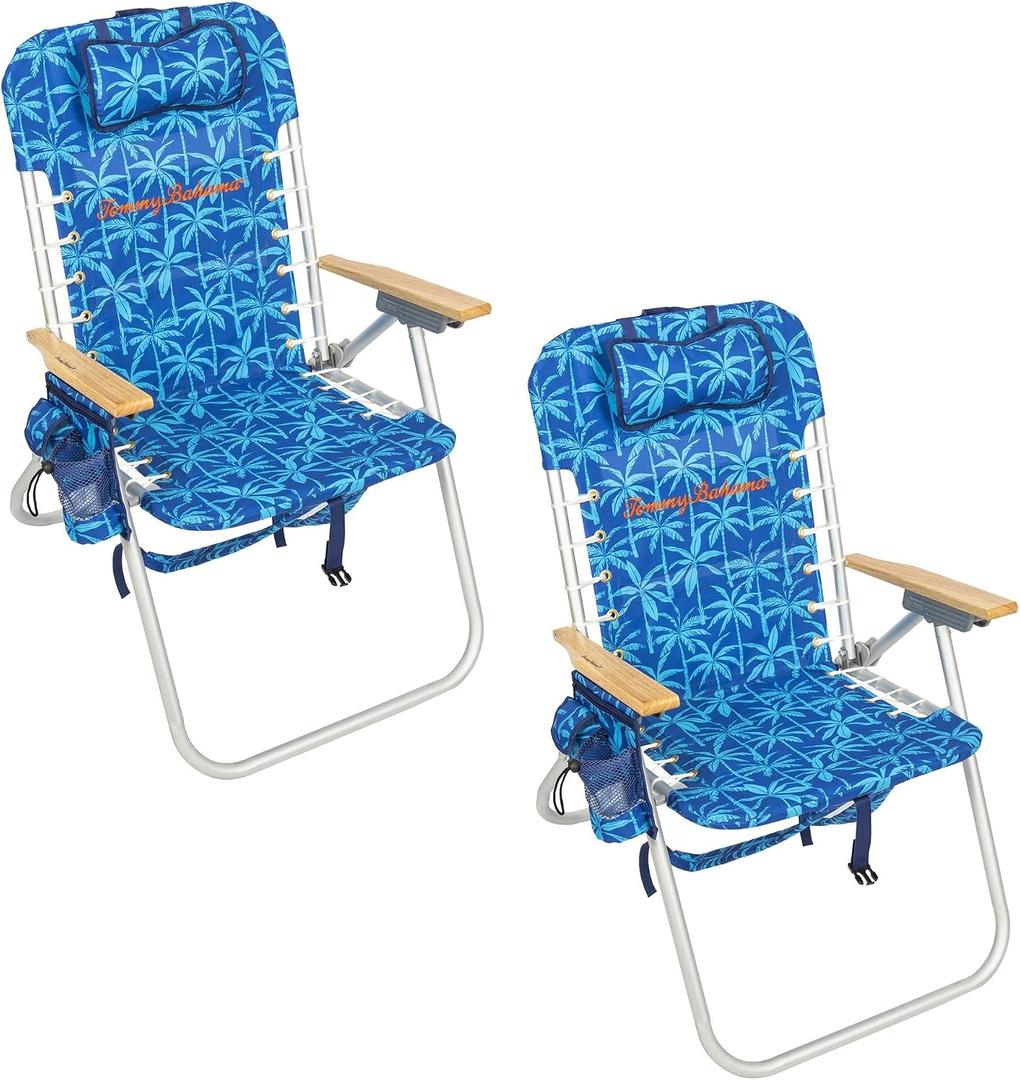 Tommy Bahama Hi-Boy 17" Seat Height 4-Position Lace-Up Suspension Folding Beach Backpack Chair (2 Pack)