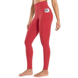 ENERBLOOM Workout Leggings with Pockets for Women High Waist Yoga Pants 25"/28" Cream Soft Lightweight Athletic Gym Tights (Large, Watermelon Red)
