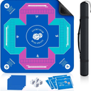 Mahjong Mat with Rules for Table with 6 Mahjong Playing Instructions,4Tile Mixer,4Dice & Carrying Bag,Non-Slip and Silent Travel Mahjong Set for Mahjong/Poker/Board Games/Card Games/Dominoes (Blue-2)
