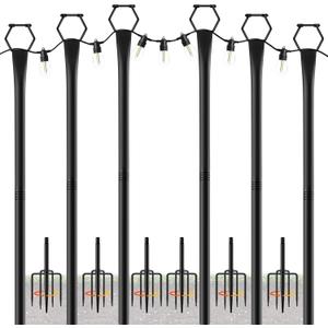 6 Pack String Light Poles for Outside, 10Ft Light Poles for Outdoor String Lights, Adjustable Outdoor String Light Poles with Fork,Metal Fence Post for Patio,Backyard,Deck