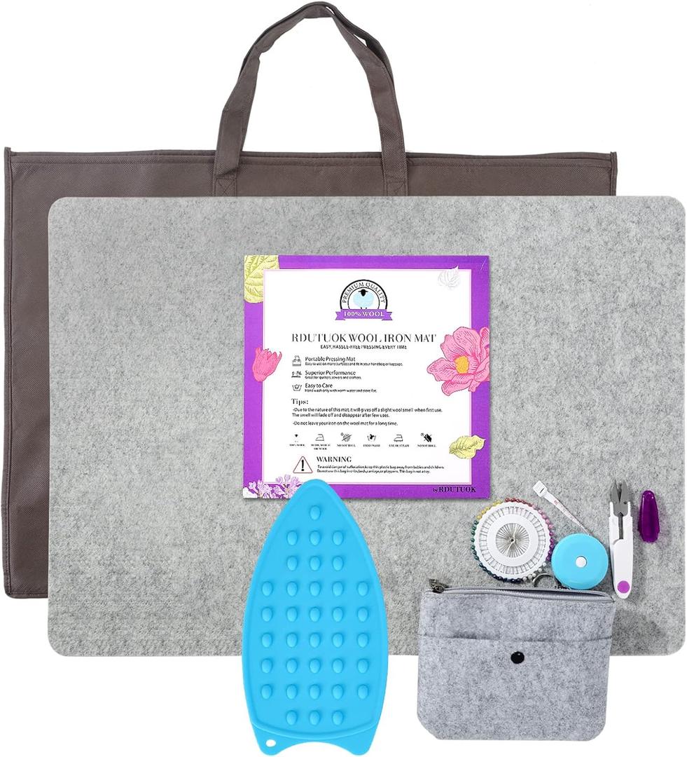 Rdutuok 24x17 Inches Wool Pressing Mat for Quilting Ironing Pad Easy Press Wooly Felted Iron Board for Retains Heat, Great for Quilting & Sewing Projects