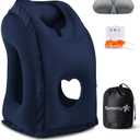 Sunany Travel Pillow, Inflatable Neck Pillow Used for Airplanes/Cars/Buses/Trains/Office Napping with Eye Mask/Earplugs (Blue)
