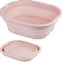 Collapsible Wash Basin Set of 2, Foldable Small Medium Size Wash Basin, Portable Plastic Basins for Laundry, Bottles, Travel, Camping (Pink)