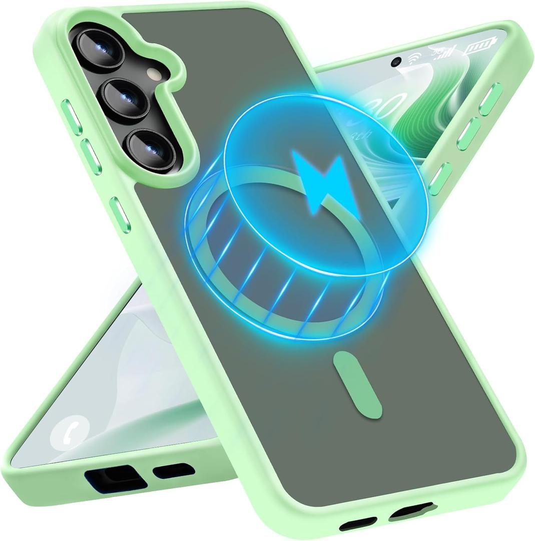 Stronger Magnetic for Samsung Galaxy S24 Plus Case Shockproof Slim[Compatible with MagSafe & MIL-Grade Drop Tested]Translucent Matte PC Back TPU Bumper Thin Protective Phone Case S24 Plus-Light Green