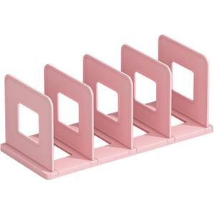 SAYEEC Desk File Sorter Vertical Desktop File Folder Organizer 4 Section Plastic Book Holder Adjustable Shelf Dividers Closet Purse Handbag Mail Binder Organizer Magazine Rack Stand Bookshelf (Pink), Pack of 2