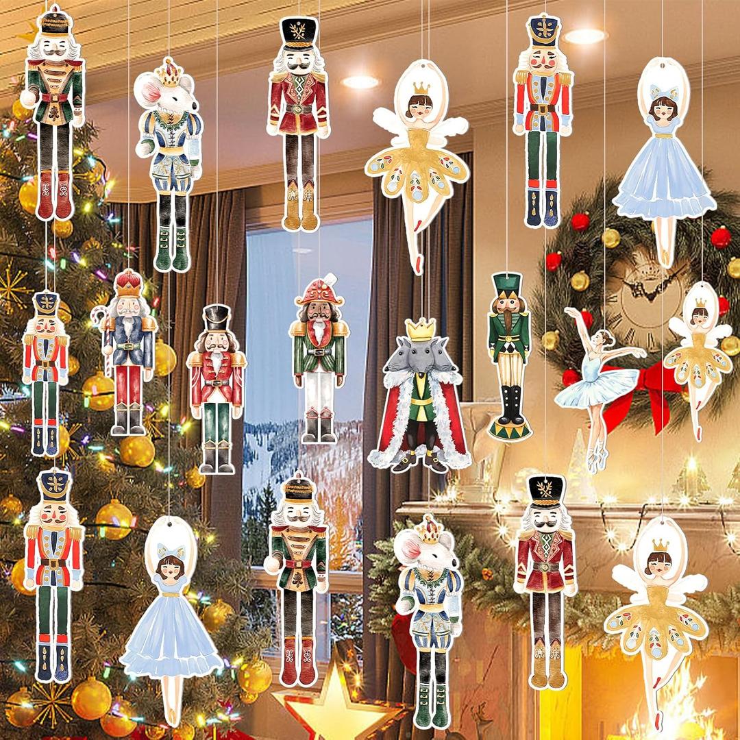 Novabright 24 Pcs 8 Inch Christmas Nutcracker Ornaments 12 Style Plastic Nutcracker Hanging Ornaments for Christmas Tree Xmas Vintage Ballet Mouse King Soldier Decorations for Home Farmhouse Holiday