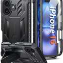 FNTCASE for iPhone 16 Phone Case: for iPhone 16 case with Kickstand Shockproof Military Grade Protective Cover - Dual Layer Full Protection Sturdy Matte Textured Drop Proof - 6.1 Inch Black