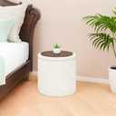 B FSOBEIIALEO Ottoman with Stroage, Boucle Round Storage Ottoman with Tray, Foot Rest Stool for Dorm Room, Living Room White, 12.99"x12.99"x13.78"