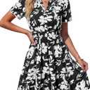 BTFBM Summer Dresses for Women 2026 Lightweight Casual Short Sleeve Floral Mini Dress A Line Beach Vacation Sundress (Black, XL)