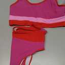 Women's High Waisted Bikini Sets Sporty Two Piece Swimsuits Color Block Cheeky High Cut Bathing Suits Size L