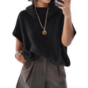ZDC Womens Oversized Turtleneck Sweaters Short Batwing Sleeve Casual Slouchy Loose Fit Lightweight Pullover Knit Tops (Small, Black)