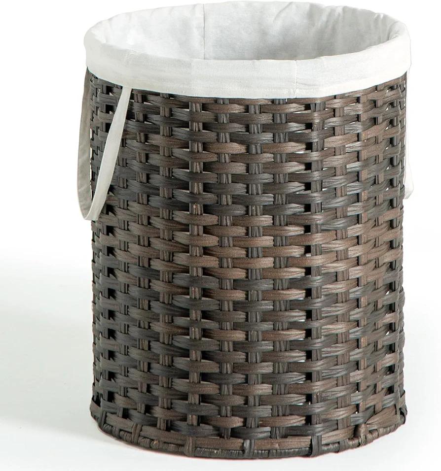 Laundry Basket, Handwoven Rattan Laundry Hamper, No Install Needed, 26.5 Gal (100L) Round Clothes Hamper with Removable Bag & Handles, Foldable Storage Basket for Bedroom（Brown）
