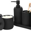 Black Bathroom Accessories Set 6 Pcs - Toothbrush Holder,Lotion Soap Dispenser,Foaming Soap Dispenser,Qtip Holder Dispensers,Vanity Tray,Bathroom Tumbler - Countertop Organizer-Bathroom Accessory Set