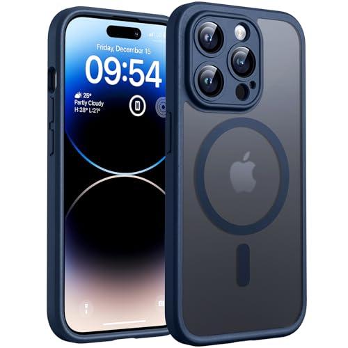 TOCOL Magnetic for iPhone 14 Pro Case, Upgraded Full Camera Protection, Compatible with Magsafe, Drop Protection, Translucent Matte Back Bumper Phone Cover 6.1-Inch (Dark Blue)