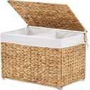 Storage Basket with Lid, Woven Wicker Shelf Basket with Removable Liner, Metal Frame Rattan Storage Trunk with Handle for Laundry, Bedroom, Living Room, Office (Natural, 65L)