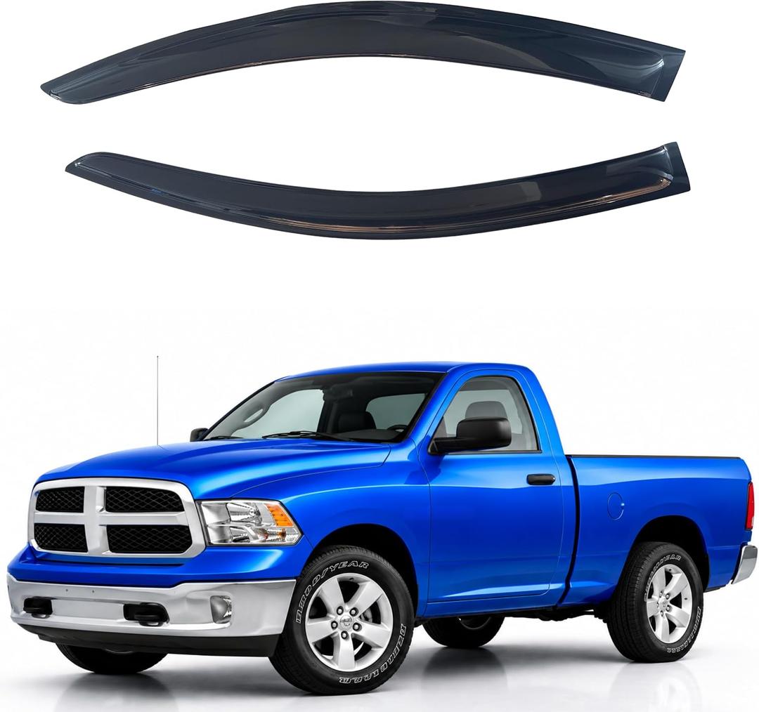 IG Window Visors Fit for 2009-2018 RAM 1500 Regular Cab, 2019-2024 RAM 1500 Classic, Out-Channel Rain Guards Vent Wind Deflector 2PC, Truck Accessories for 2010-2025 RAM 2500 & 3500 (Single Cab Only)