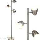 Brightech Jacob LED Standing Lamp, Modern Bright Floor Lamps for Living Rooms & Bedrooms, Tall LED Lighting Lamp with Adjustable 3 Light Tree  Satin Nickel