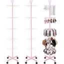 Ripeng 2 Pcs 5-tier Rotating Retail Display Stand Display Rack for Earring Keychains Jewelry Vendor Events and Stores Movable Adjustable Shop Spinner Pink Ornament Holder