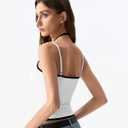 QINSEN Color Block Camisole for Women Sleeveless Halter Neck Adjustable Straps Double Lined Tank Top (White, M)
