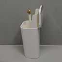 Automatic Lifting Makeup Brush Holder with Lid Dustproof Cosmetic Organizers for Vanity-White