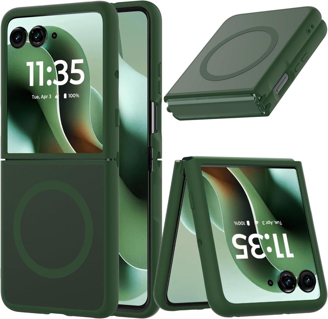 Case for Motorola Razr+ 2025/Razr+ 2024 Magnetic Cover,Moto Razr Plus 2025/Razr Plus 2024 Phone Case,Slim-Fit Hard PC Bumper Shockproof Silicone Protective Cases,Green