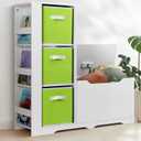 Cowiewie Kids Bookshelf with Reading Nook, Kids Toy Storage Organizers with Safety Hinged Seat, Montessori Wooden Storage Organizer Bench for Bedroom, Playroom and Bedroom - Green