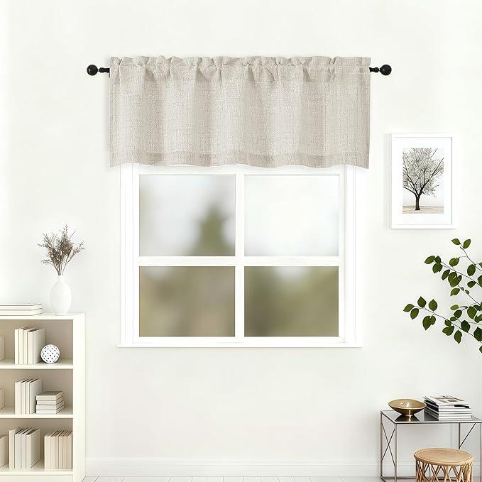 Lecloud Natural Valances for Windows 18 Inch Length, Light Filtering Faux Linen Kitchen Curtains for Small Window, Airy Rod Pocket Farmhouse Drapes for Cafe Apartment Bathroom, 52" W x 18" L 1 Panel