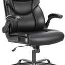 Executive Office Chair  Ergonomic Adjustable Computer Desk Chairs with High Back Flip-up Armrests, Swivel Task Chair with Lumbar Support, Bonded Leather, C-2892-BK