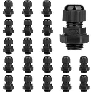 20 Pack 3/8'' NPT Cable Gland Waterproof Adjustable 4-8mm/0.16-0.31inch Nylon Cable Glands Joints with Gaskets (3/8", 20 Pack)