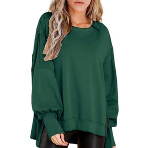 BWQ Womens Oversized Sweatshirt Crewneck Long Sleeve Shirts Pullover Sweatshirts, Size M (Green)