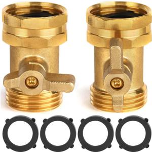 2 Pack Garden Hose Shut Off Valve - Extended Handle - 3/4" Heavy Duty Solid Brass Hose Connector Water Shut Off Valve Hose Shutoff Valve with 4 Pcs Hose Washers