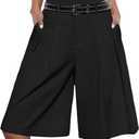 GORGLITTER Women's Pleated Baggy Dress Shorts Wide Leg Oversized Busniness Casual Office Work Shorts with Pockets (Large, Black)