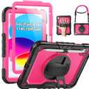 SEYMAC Case for iPad (A16) 11th/10th Generation 2025/2022 (11/10.9), Sturdy Heavy Duty Full-Body Shockproof Protective Case with Screen Protector, Rotating Stand, Hand/Shoulder Strap, Pink