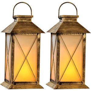 2 Pack Solar Lantern with Flickering Flame Candle, 13" Outdoor Waterproof Solar Lanterns Garden Decorative, Glass Hanging Lantern Metal for Outdoor Patio Yard Tabletop Decoration Mothers Day Gifts Mom