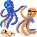 Zeaxuie Interactive Dog Toys, 2 Pack No Stuffing Dog Toys for Teething, Squeaky Chew Toy to Keep Them Busy for Small and Medium Breed, Crinkle Octopus (Orange & Blue)
