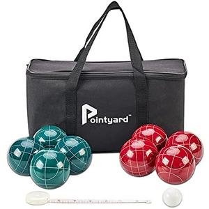 Pointyard Bocce Ball Set, 90mm Classic Bocce Ball Set with 8 Resin Bocce Balls/1 Pallino/Nylon Zippered Bag/Measuring Tape - Outdoor Family Games for Backyard/Lawn/Beach (Red & Green)