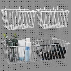 Sieral 4 Pack Pegboard Baskets, Pegboard Hooks Assortment Various Tools Storage, Pegboard Parts Storage System Peg Board Workbench Metal Wire Shelves for Organizing Hardware Attachments