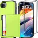 for iPhone 16e Wallet Case with Card Holder + 2 Tempered Glass Screen Protector Protective Shockproof Hidden Card Slot Slim Case Women Men for iPhne 16e 6.1"(Light Green)
