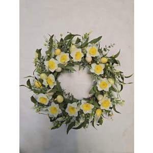 NeoL'artes 22inch Large Spring Wreath with Daffodil and Easter Eggs, 55cm Artificial Door Grapevine Wreath for Spring and Summer Indoor Outdoor Porch (Yellow)