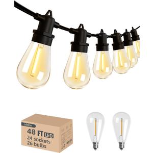 addlon 48FT(2FT Space) LED Outdoor String Lights with 24 Edison Shatterproof Bulbs, Heavy-Duty and Weatherproof Strand, Commercial Grade Patio Lights, Decorative for Garden or Patio, Black
